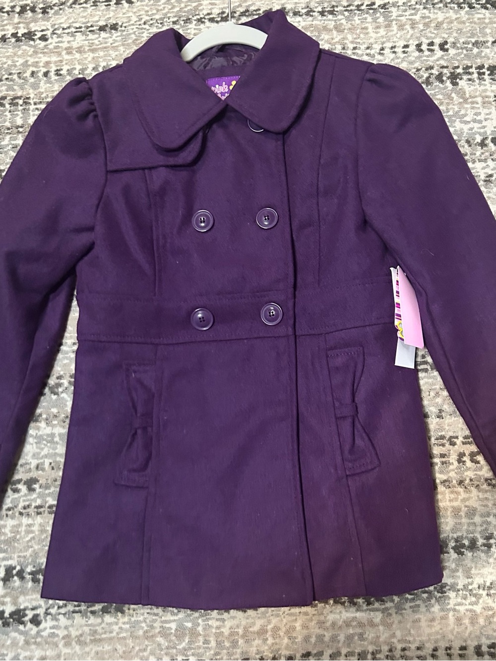 Pink Platinum Girls Purple Double-Breasted Peacoat